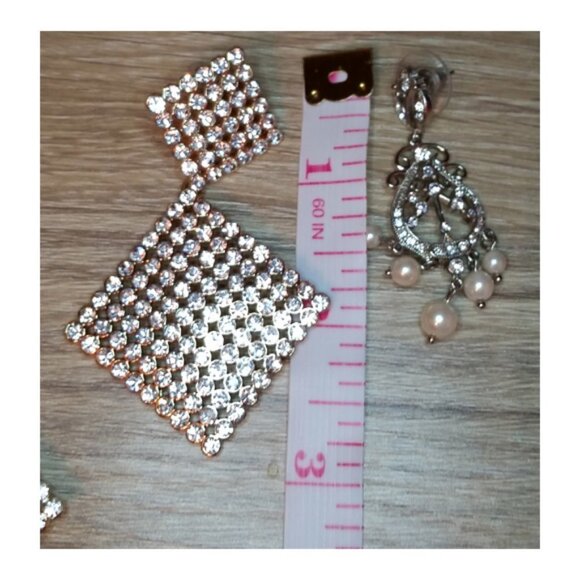 Curated Bundle 2 Long Dazzling Cocktail Formal Evening Dangle Drop Earrings. - Picture 5 of 6